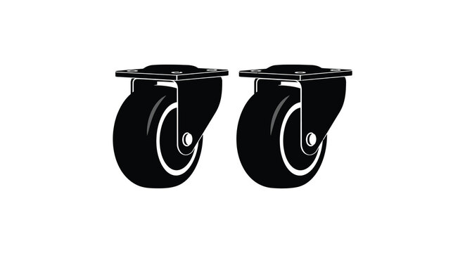 Black caster wheel silhouette pair on white background