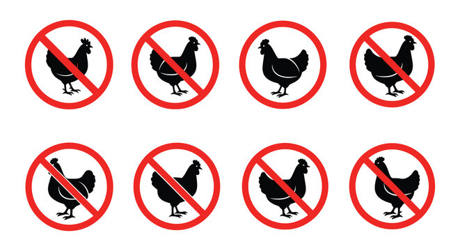 Prohibition signs depicting chickens no poultry allowed in the area