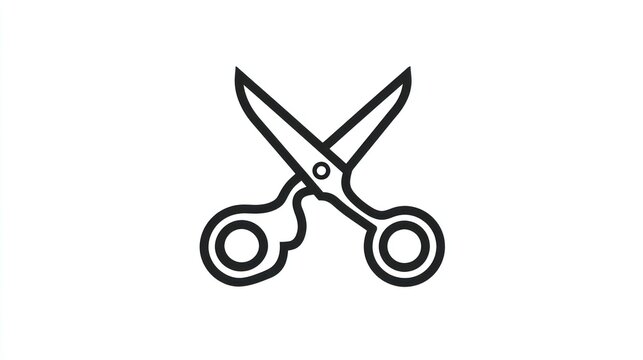 Simple, bold-outlined scissors icon against a white background with handles and sharp blades