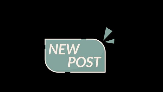 4K seamless looping animation of white New Post text on a grayish green shape moving up and down. High-resolution motion asset on alpha channel, perfect for clean social media branding