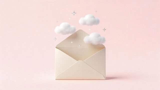 Open envelope with clouds and stars