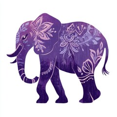 Fototapeta premium Colorful elephant with patterns standing on a white background in a playful style