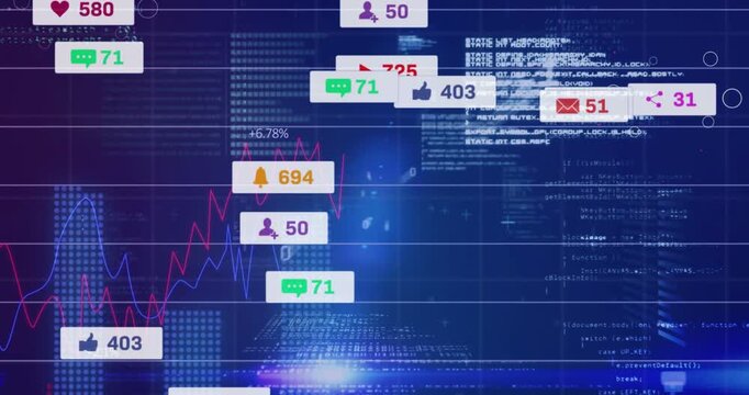 Analytics panel receiving feed, spawning badges on dark grid, updating charts, tracking metrics
