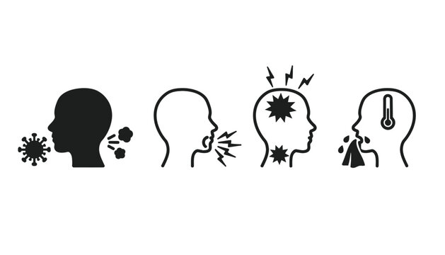 Virus silhouette icons showing symptoms of illness and infection