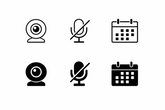 Webcam unavailable microphone muted calendar icons in black and white design