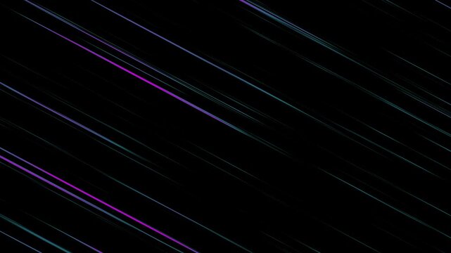 Abstract background with diagonal lines in teal pink magenta colors on dark backdrop. Motion graphics effect.