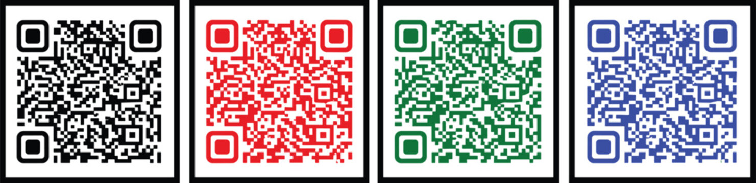 QR Code Icon Set in Multiple Colors with Square Frame Design for Digital Payment Scanning Identification Technology Flat Vector Illustration