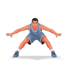 Obraz premium Basketball player in defensive stance ready for action.