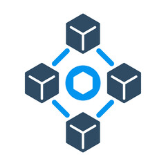 Obraz premium Blockchain Network Token Cube Connection Emblem