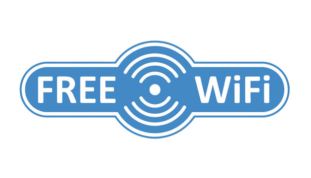 A blue and white free WiFi logo on a plain background