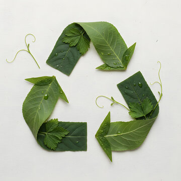 Recycling Symbol Made from Leaves on Light Background