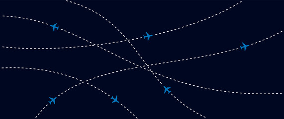 Airplane flight routes abstract background with dotted paths © Repoti