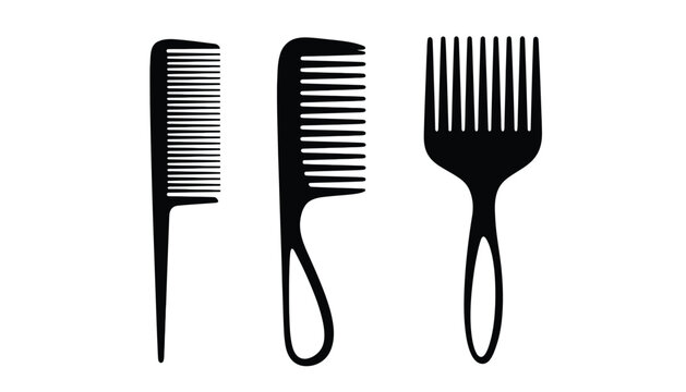 A comb silhouette icon set for hair care and styling tools