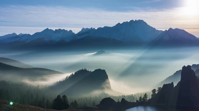 Misty Mountain Landscape at Dawn with Rolling Clouds &ndash; 4K Nature Video