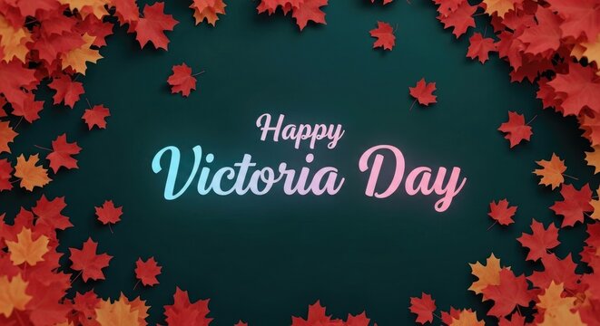 Happy victoria day celebration with autumn leaves canada