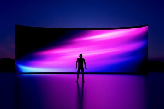 3D lightwave display silhouette in vivid neon space