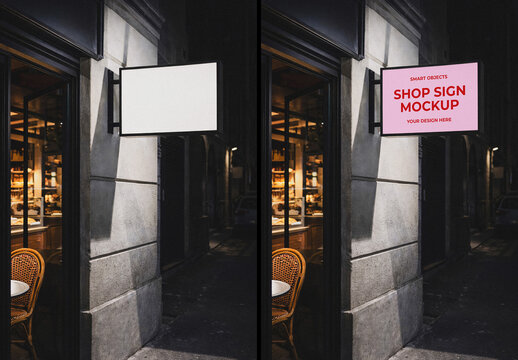 Shop Sign at Night Mockup