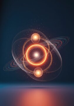 Abstract illustration showing balanced energy flow and perfect cosmic harmony against a minimalist clean blank canvas for text, motion, minimalist, backdrop