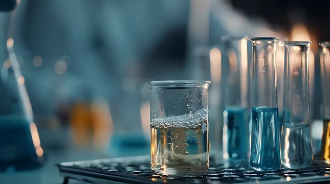 Scientist adding liquid to beaker.