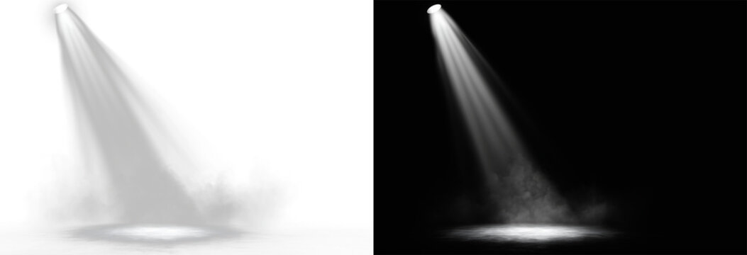 Spotlight white beam light with dense smoke fog and mist for cinematic stage podium and product showcase