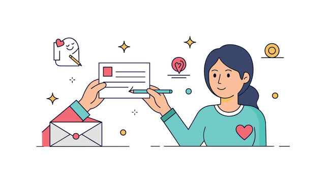 Sending a handwritten letter or note of encouragement to a friend in need, symbolizing thoughtfulness, care, and personal connection. Minimalist flat vector