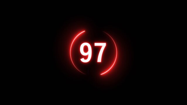 Neon counting number on black background. Neon number with circle background.