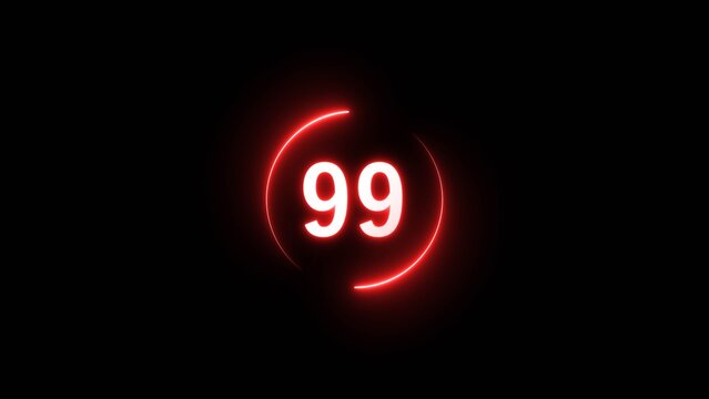 Neon counting number on black background. Neon number with circle background.