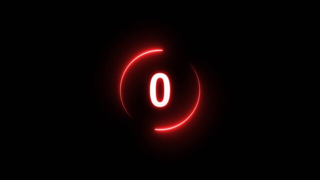 Neon counting number on black background. Neon number with circle background.