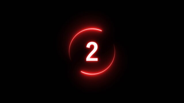 Neon countdown number on black background. Neon number with circle background.