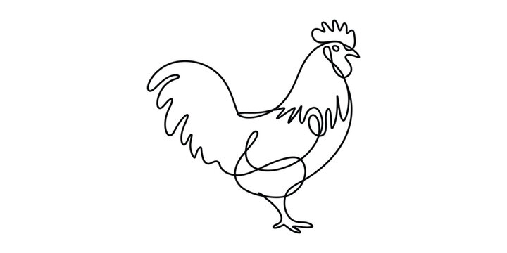 Minimalist One Line Drawing of a Rooster