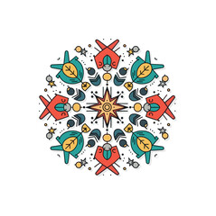 Obraz premium Folk art pattern concept with symmetrical ornamental shapes arranged in a circular composition symbolizing craftsmanship, identity, and ancestral creativity.