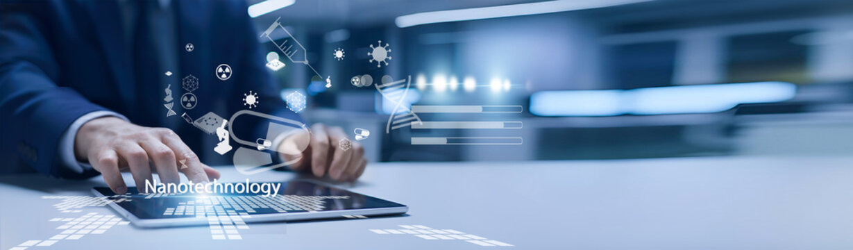 Research scientist holding nano-structure model. Nanotechnology manipulates materials at the nanoscale to create advanced scientific solutions.