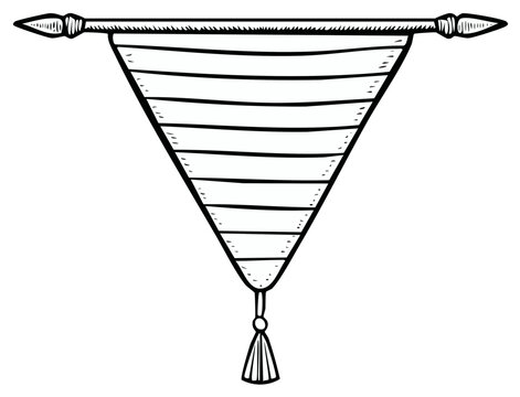 Hand-drawn medieval banner illustration with stripes, tassel, and ornate rod