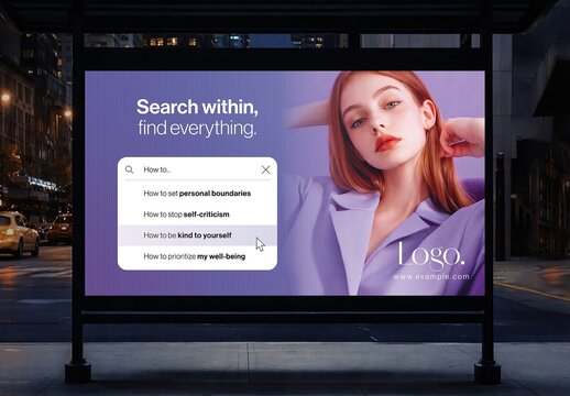 Search Suggest Ad Concept Template, Ad Creative with Search Box, Search Bar Suggestion UI Advertisement Design Idea