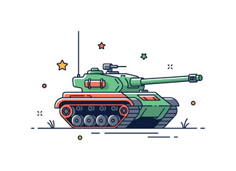 Fototapeta premium Battle tank silhouette with a long barrel and sturdy tracks positioned as the central element expressing strength, defense, and military power. Subtle star