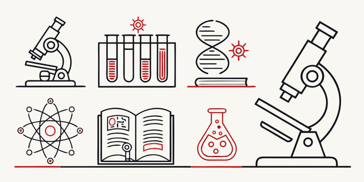 Science and laboratory line microscope test tubes