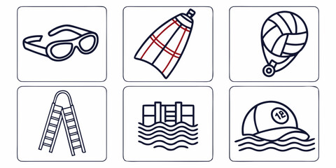 Swimming pool with goggles buoy and volleyball © Abu