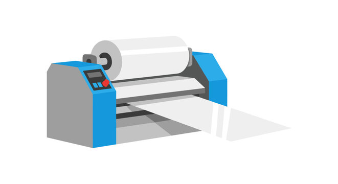 laminating machine with blue accents and white roll