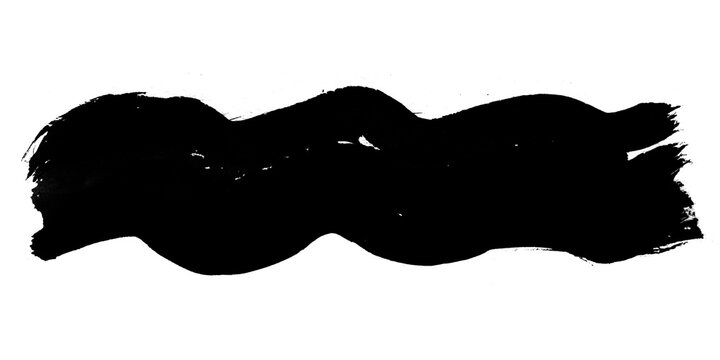 Black ink wavy brush stroke isolated on white background, abstract curved paint smear