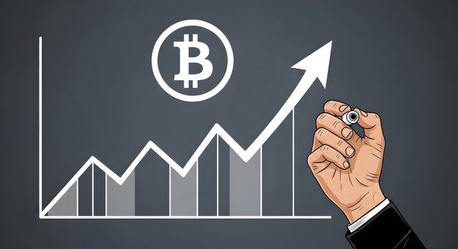 Bitcoin growth trend analysis with hand drawn graph