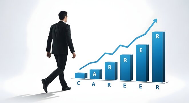 Businessman walking towards a promising career growth graph