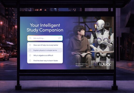 Search Suggest Ad Concept Template, Ad Creative with Search Box, Search Bar Suggestion UI Advertisement Design Idea with AI Theme 