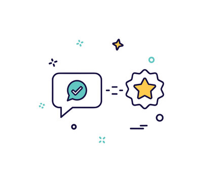 Growth through feedback concept featuring a speech bubble with a small correction mark evolving into a star badge, expressing constructive criticism,