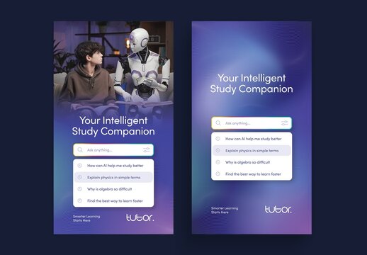 Search Suggest Ad Concept Template, Ad Creative with Search Box, Search Bar Suggestion UI Advertisement Design Idea with AI Theme 