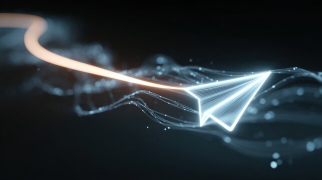 A message icon moves along a bright line to represent how data flows between two locations in a digital network.