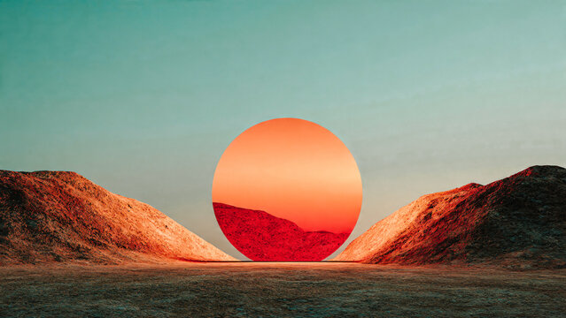 Cercle avec reflet entre les colines