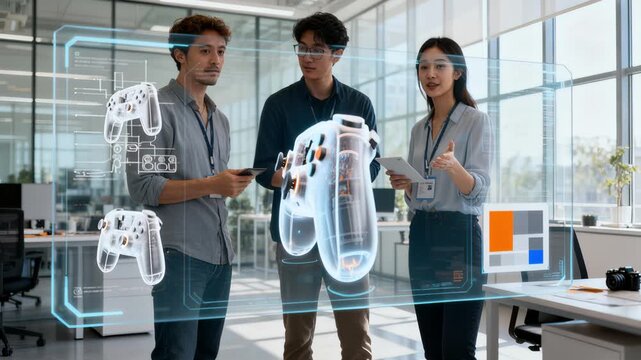 Asian And White Developers Test Holographic Controller Prototype