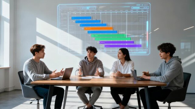 Group Planning Session With Chart And Colleagues In Workspace