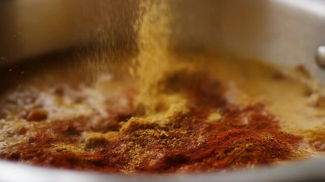 Coffee beans pouring into a pot of coffee with bubbles on the surface and a dark background featuring caffeine, hot beverage, drink with food and