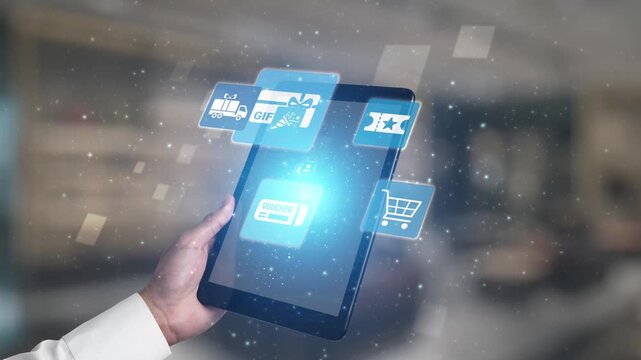 Digital gift card icons show e-commerce, payment, and digital gift card redemption. Digital gift card supports online shopping, secure payment, and customer loyalty programs. Gist